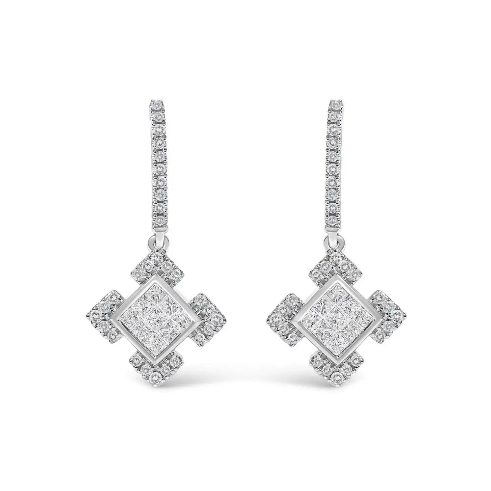Princess cut diamond geometric dangle earrings in 10k white gold 1/2 cttw bijoux-nyc direct