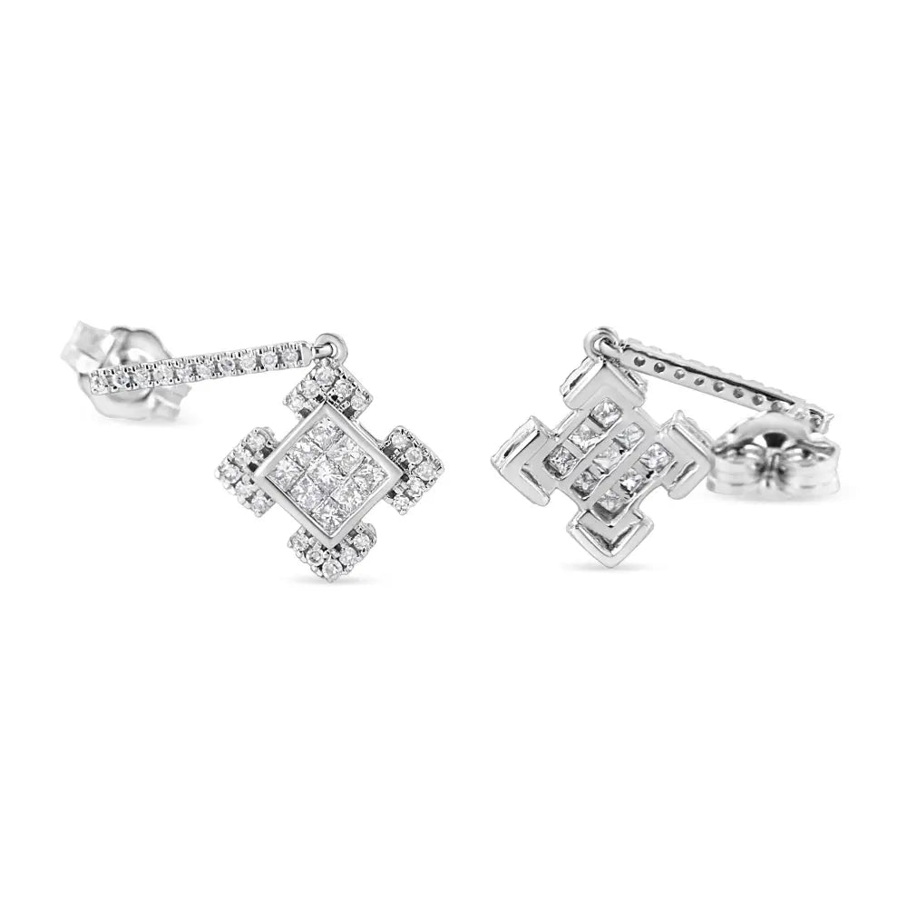 Princess cut diamond geometric dangle earrings in 10k white gold 1/2 cttw bijoux-nyc direct