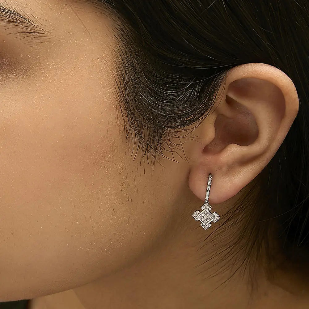 Princess cut diamond geometric dangle earrings in 10k white gold 1/2 cttw bijoux-nyc direct