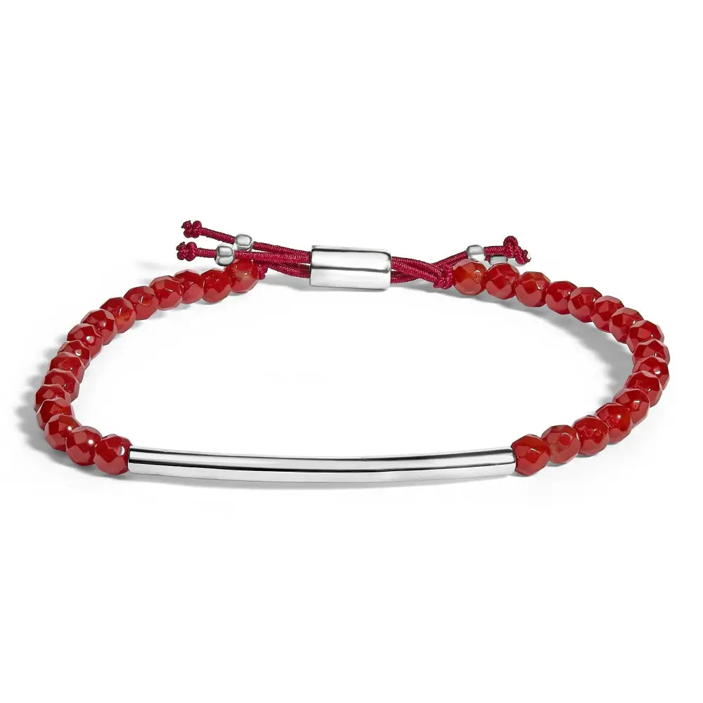 Red jasper bead station bracelet in.925 sterling silver with bolo clasp bijoux-nyc direct