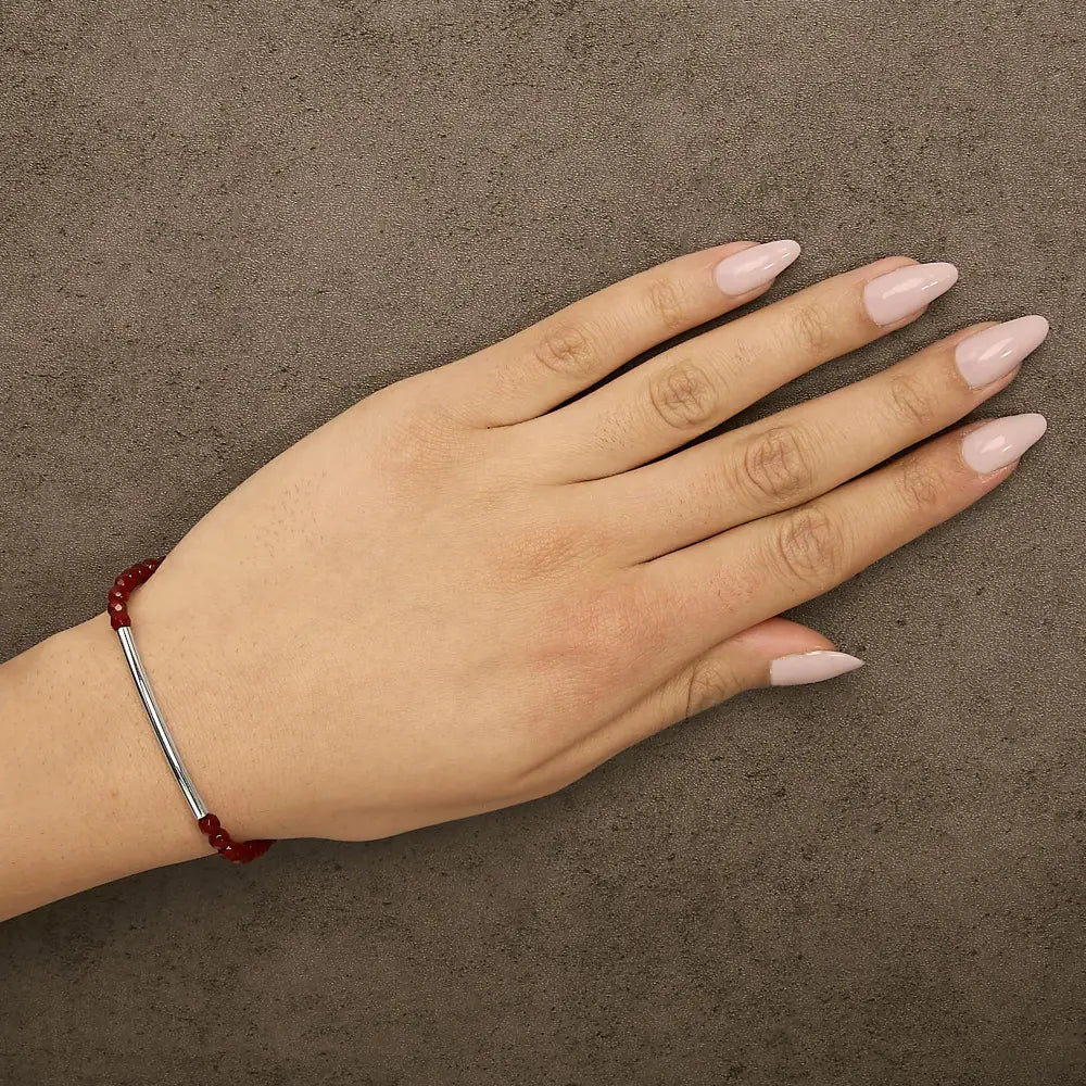 Red jasper bead station bracelet in.925 sterling silver with bolo clasp bijoux-nyc direct