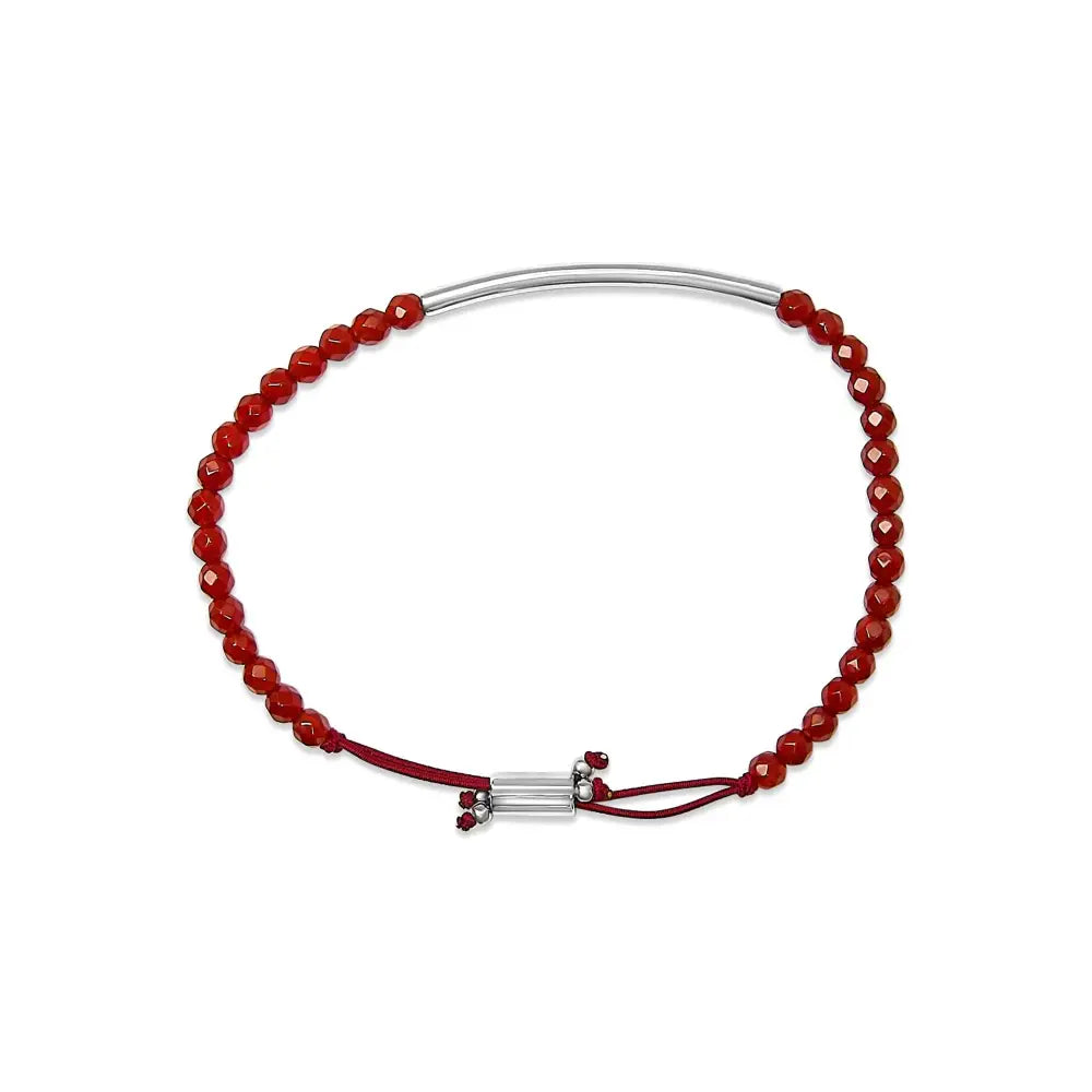 Red jasper bead station bracelet in.925 sterling silver with bolo clasp bijoux-nyc direct