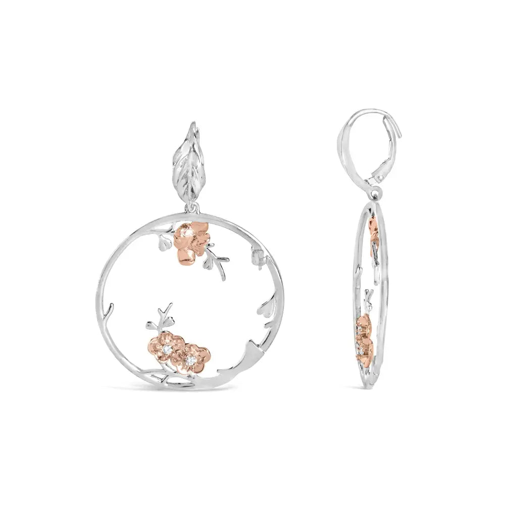 Diamond floral dangle earrings in rose gold sterling silver – 1/10 ct