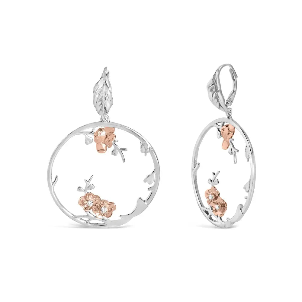 Diamond floral dangle earrings in rose gold sterling silver – 1/10 ct