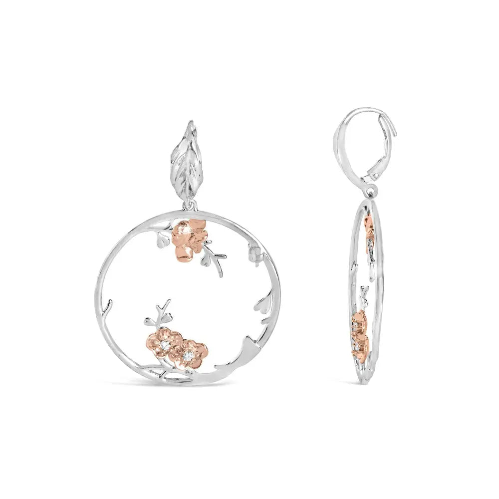 Rose Gold Plated .925 Sterling Silver 1/10 Cttw Diamond Floral Hoop Earrings (I-J Color, SI1-SI2 Clarity) - Bijoux-NYC Direct