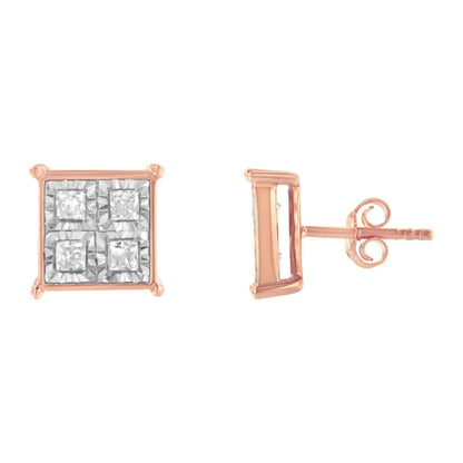 Rose Gold Plated Sterling Silver Diamond Composite Stud Earrings (3/4 cttw, J-K Color, I1-I2 Clarity) - Bijoux-NYC Direct