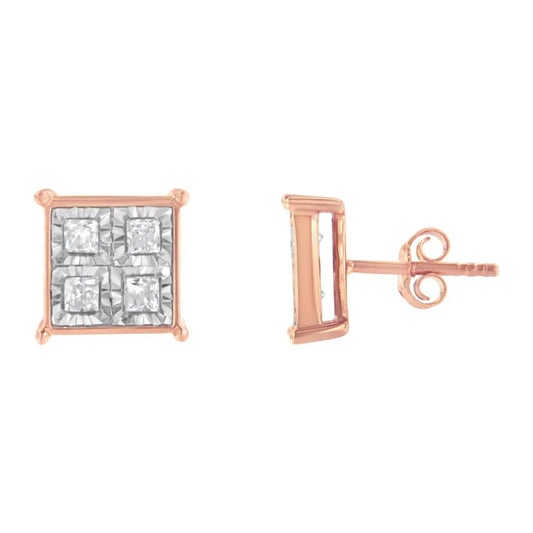 Rose Gold Plated Sterling Silver Diamond Composite Stud Earrings (3/4 cttw, J-K Color, I1-I2 Clarity) - Bijoux-NYC Direct