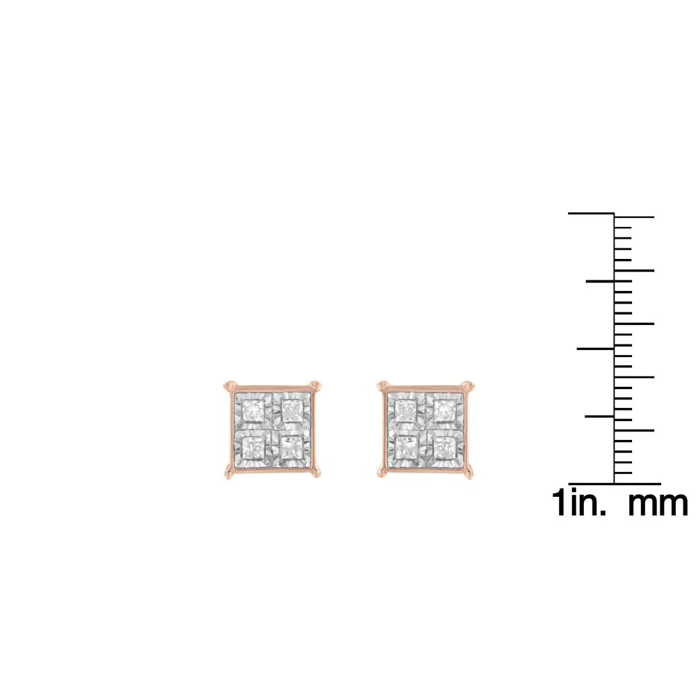 Rose Gold Plated Sterling Silver Diamond Composite Stud Earrings (3/4 cttw, J-K Color, I1-I2 Clarity) - Bijoux-NYC Direct