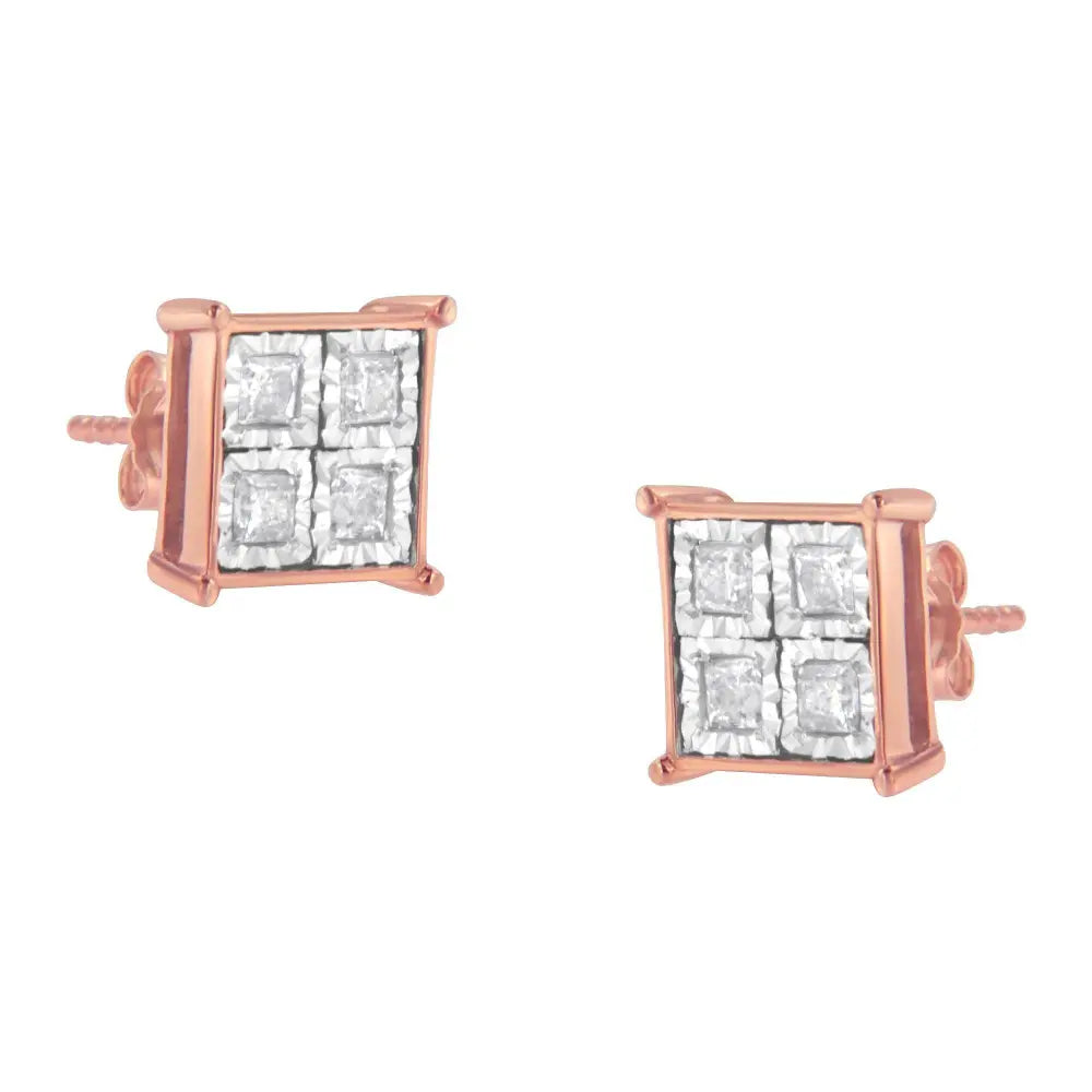 Rose Gold Plated Sterling Silver Diamond Composite Stud Earrings (3/4 cttw, J-K Color, I1-I2 Clarity) - Bijoux-NYC Direct