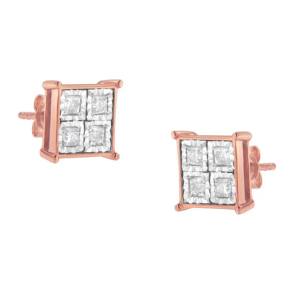 Rose Gold Plated Sterling Silver Diamond Composite Stud Earrings (3/4 cttw, J-K Color, I1-I2 Clarity) - Bijoux-NYC Direct