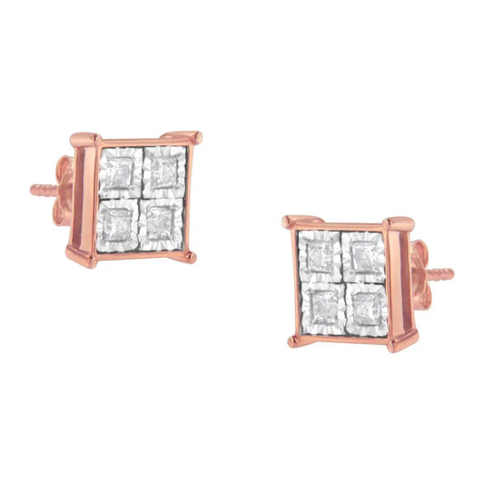 Rose Gold Plated Sterling Silver Diamond Composite Stud Earrings (3/4 cttw, J-K Color, I1-I2 Clarity) - Bijoux-NYC Direct
