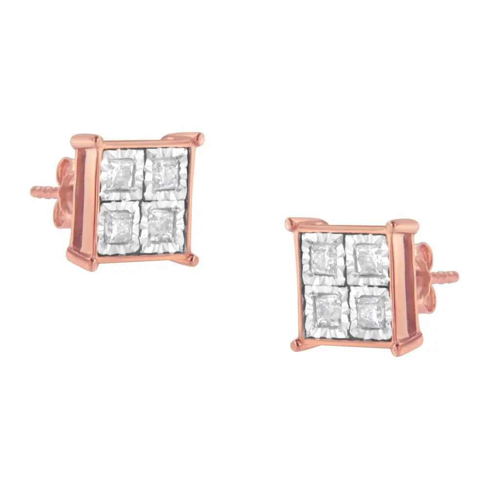 3/4 cttw princess cut diamond square stud earrings in rose gold silver bijoux-nyc direct