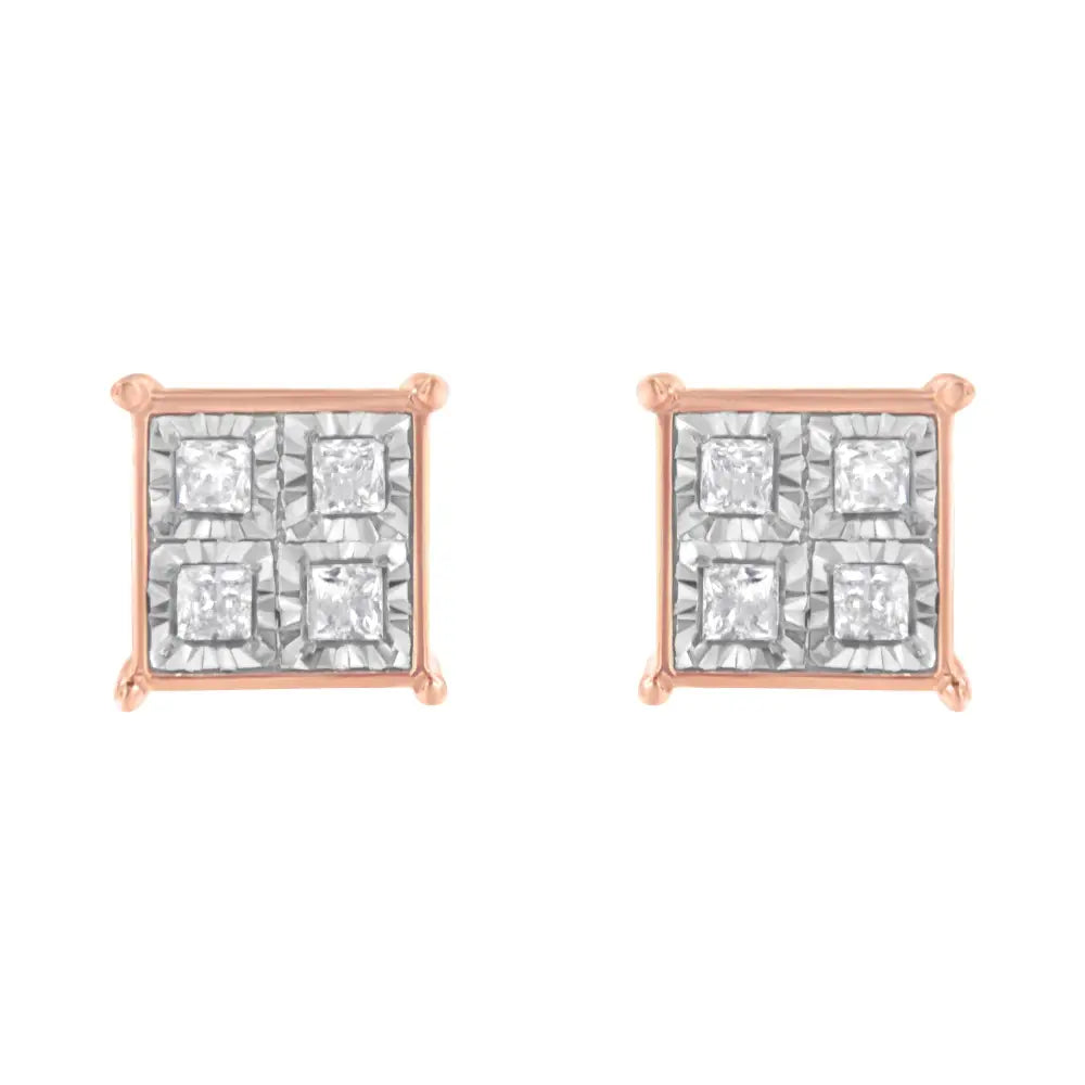 3/4 cttw princess cut diamond square stud earrings in rose gold silver bijoux-nyc direct