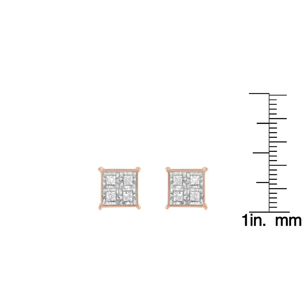 3/4 cttw princess cut diamond square stud earrings in rose gold silver bijoux-nyc direct