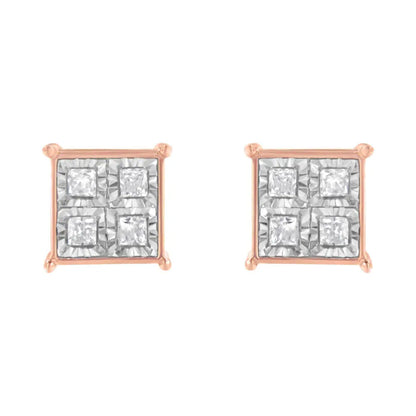 Rose Gold Plated Sterling Silver Diamond Composite Stud Earrings (3/4 cttw, J-K Color, I1-I2 Clarity) - Bijoux-NYC Direct