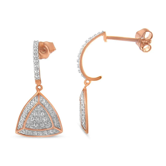 Rose Gold Plated Sterling Silver Round Cut Diamond Fashion Dangle Earrings (0.03 cttw, H-I Color, I2-I3 Clarity) - Bijoux-NYC Direct
