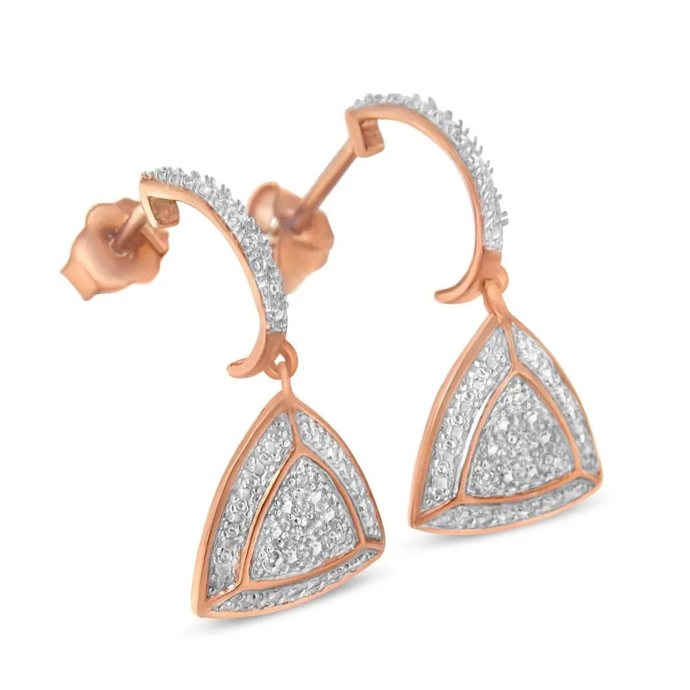 Rose Gold Plated Sterling Silver Round Cut Diamond Fashion Dangle Earrings (0.03 cttw, H-I Color, I2-I3 Clarity) - Bijoux-NYC Direct