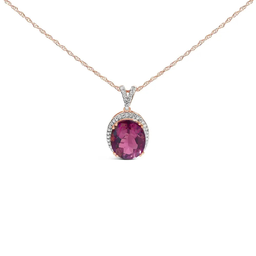 Rose gold vermeil sterling silver 1/5 cttw diamond pink quartz necklace bijoux-nyc direct