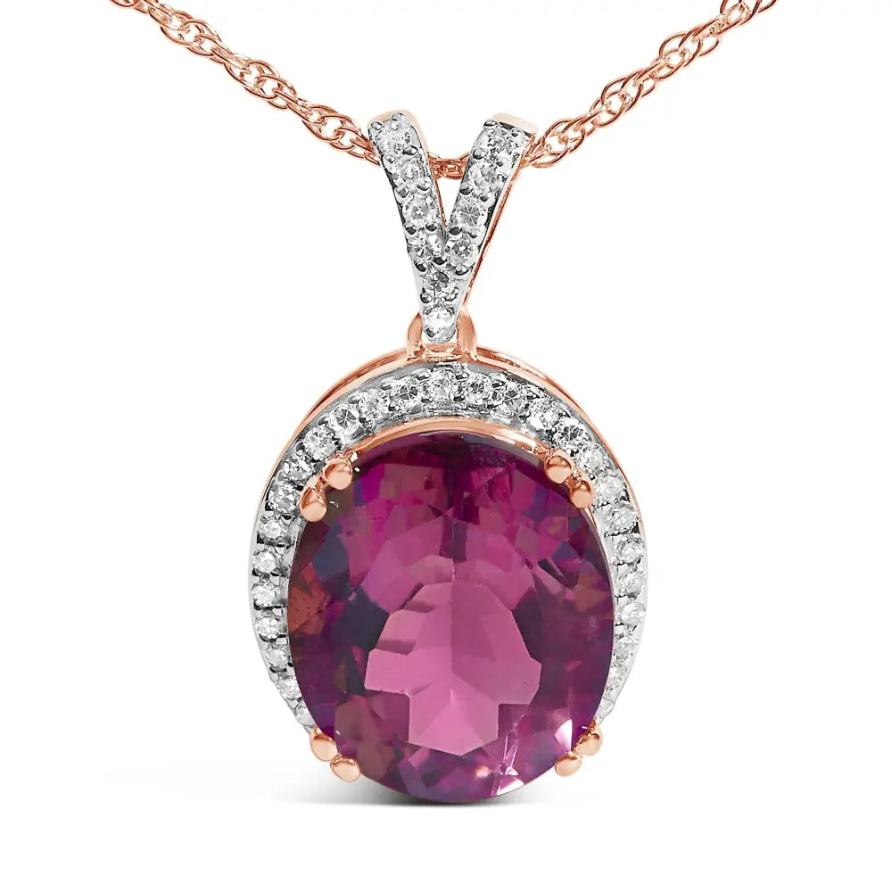 Rose gold vermeil sterling silver 1/5 cttw diamond pink quartz necklace bijoux-nyc direct