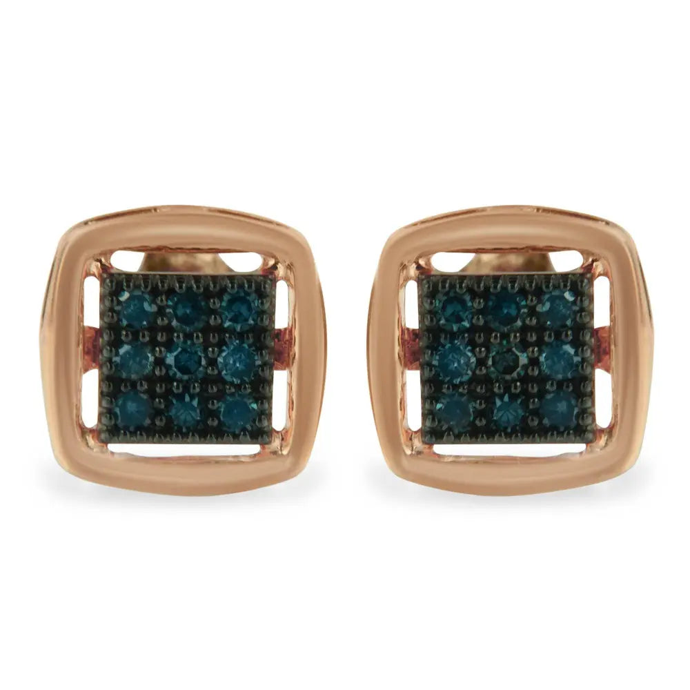 Rose Plated Sterling Silver Rose Cut Treated Diamond Stud Earring (0.25 cttw, Blue Color, I2-I3 Clarity) - Bijoux-NYC Direct