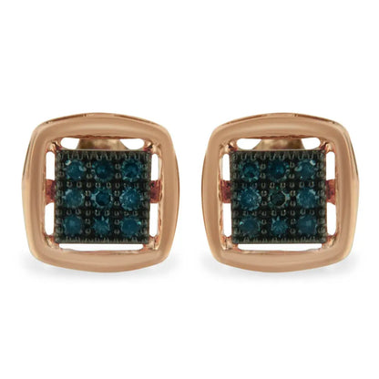 Rose Plated Sterling Silver Rose Cut Treated Diamond Stud Earring (0.25 cttw, Blue Color, I2-I3 Clarity) - Bijoux-NYC Direct