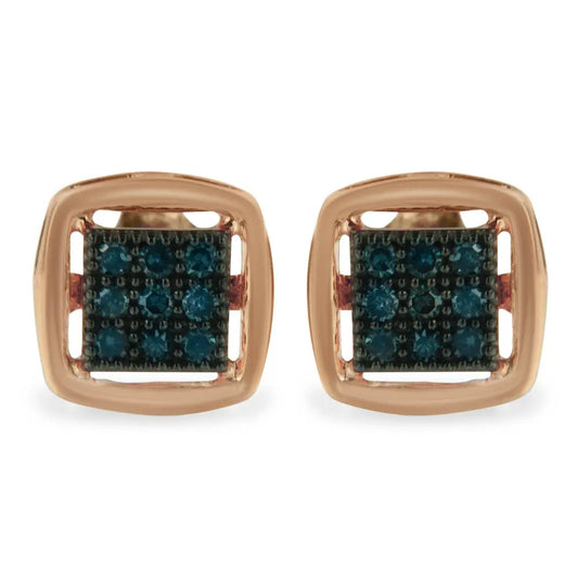 Rose Plated Sterling Silver Rose Cut Treated Diamond Stud Earring (0.25 cttw, Blue Color, I2-I3 Clarity) - Bijoux-NYC Direct