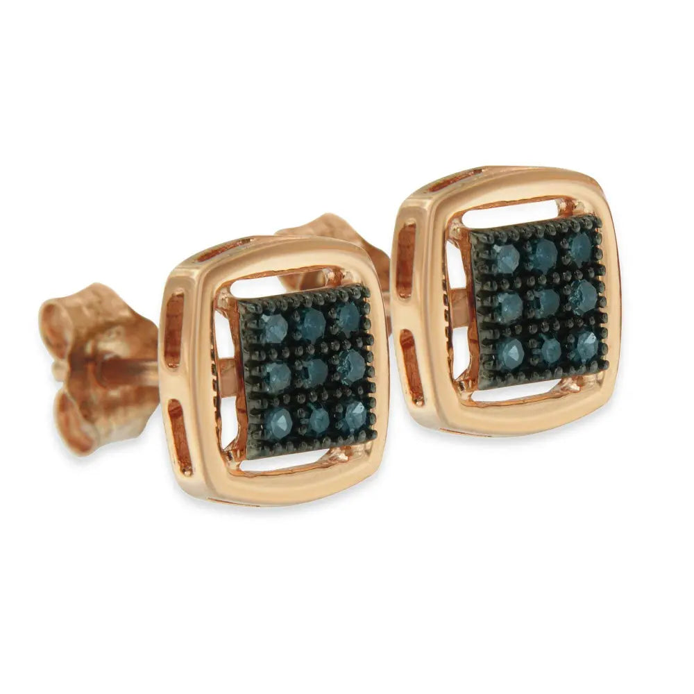 Rose Plated Sterling Silver Rose Cut Treated Diamond Stud Earring (0.25 cttw, Blue Color, I2-I3 Clarity) - Bijoux-NYC Direct