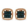Blue diamond cushion stud earrings in rose gold plated sterling silver bijoux-nyc direct