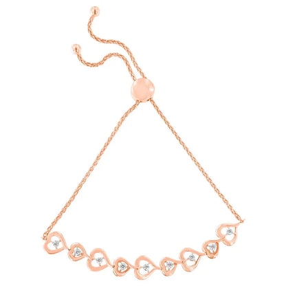 Rose Plated Sterling Silver Diamond Heart-Linked Bolo Bracelet (0.30 cttw, H-I Color, I2-I3 Clarity) - Bijoux-NYC Direct