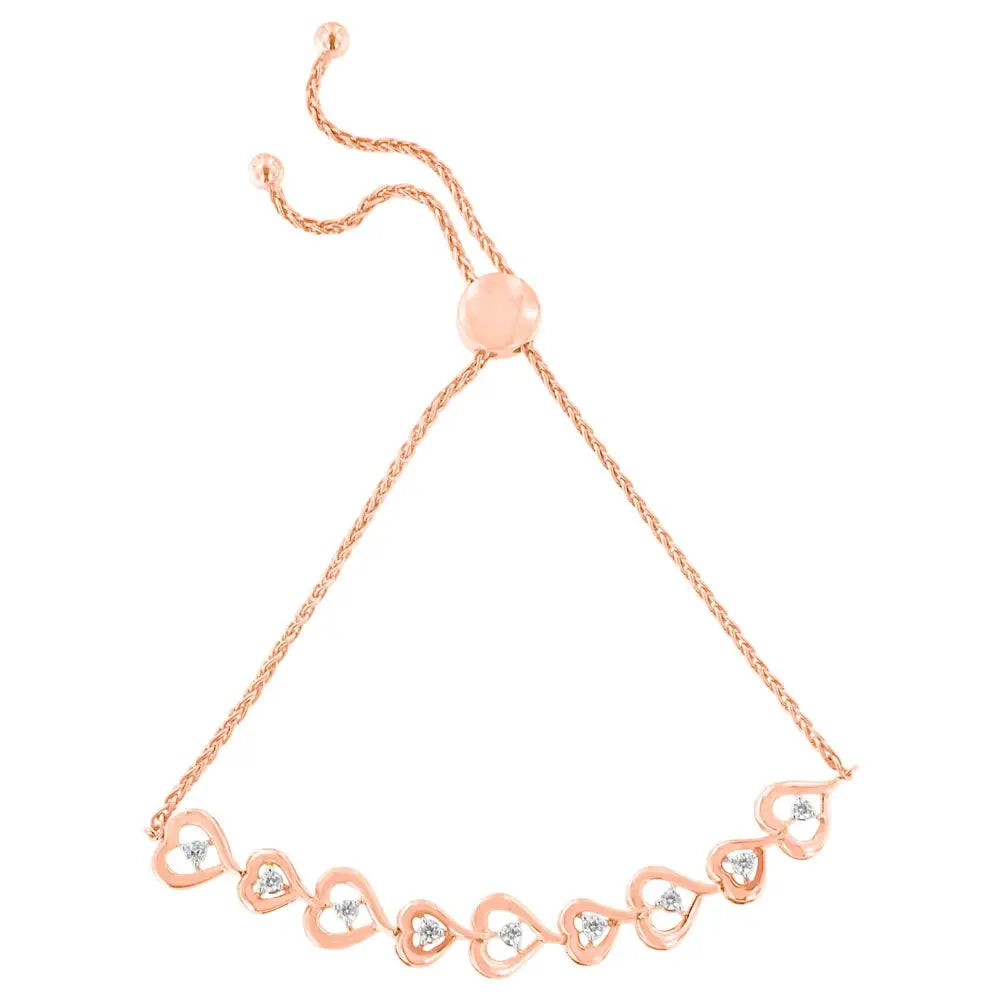 Rose plated sterling silver diamond heart link bolo bracelet 0.30 cttw bijoux-nyc direct