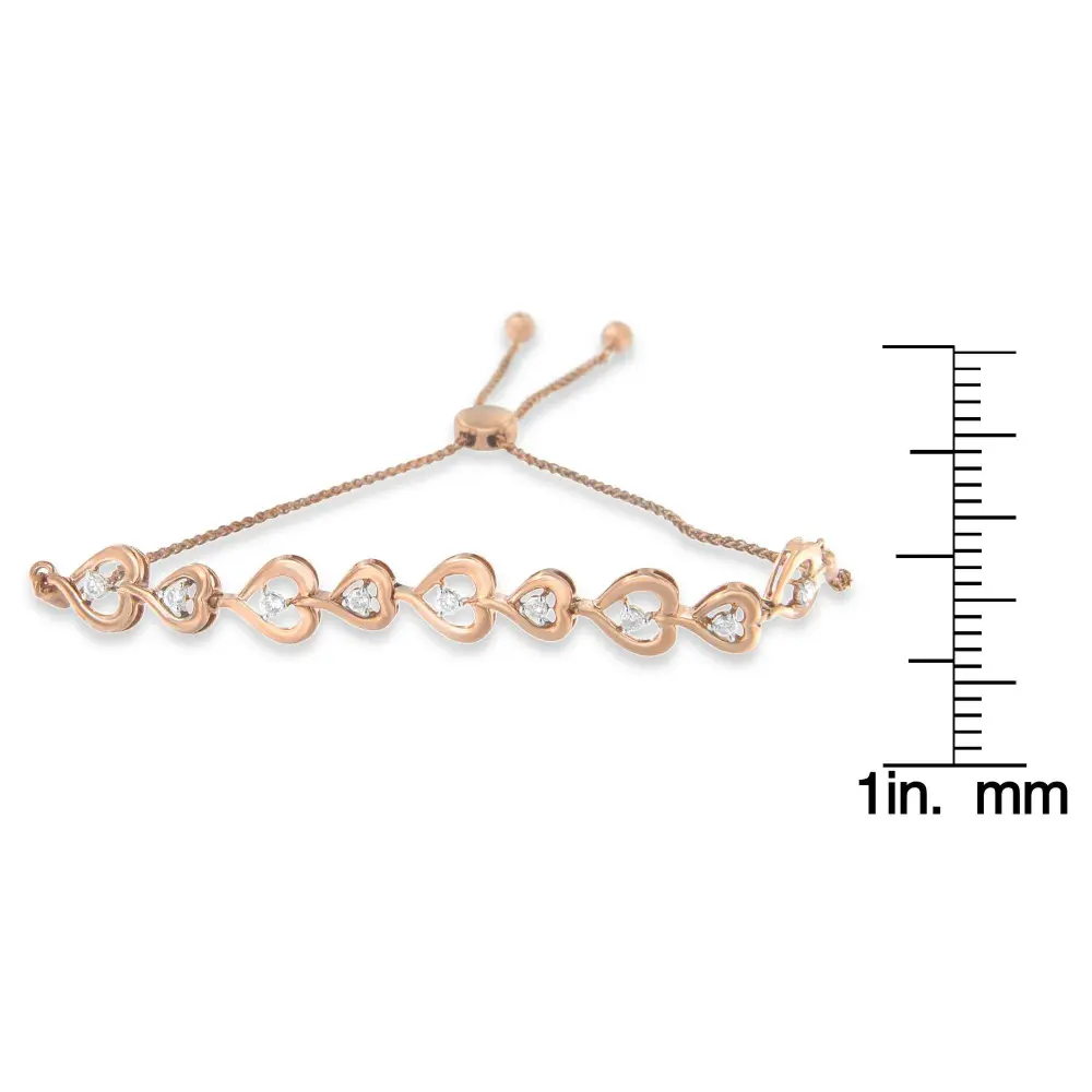 Rose Plated Sterling Silver Diamond Heart-Linked Bolo Bracelet (0.30 cttw, H-I Color, I2-I3 Clarity) - Bijoux-NYC Direct