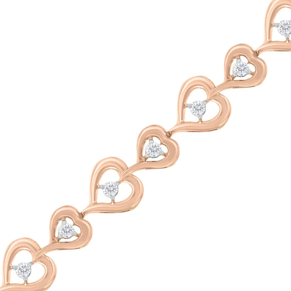 Rose plated sterling silver diamond heart link bolo bracelet 0.30 cttw bijoux-nyc direct