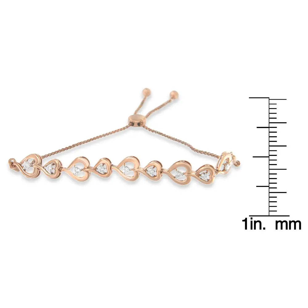 Rose plated sterling silver diamond heart link bolo bracelet 0.30 cttw bijoux-nyc direct