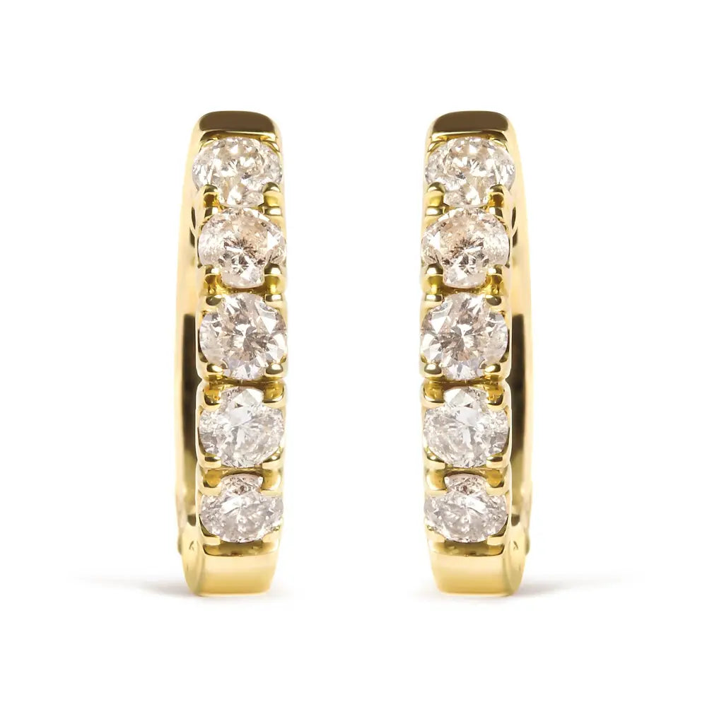 1/2 cttw round cut diamond hoop earrings in 10k yellow gold bijoux-nyc direct