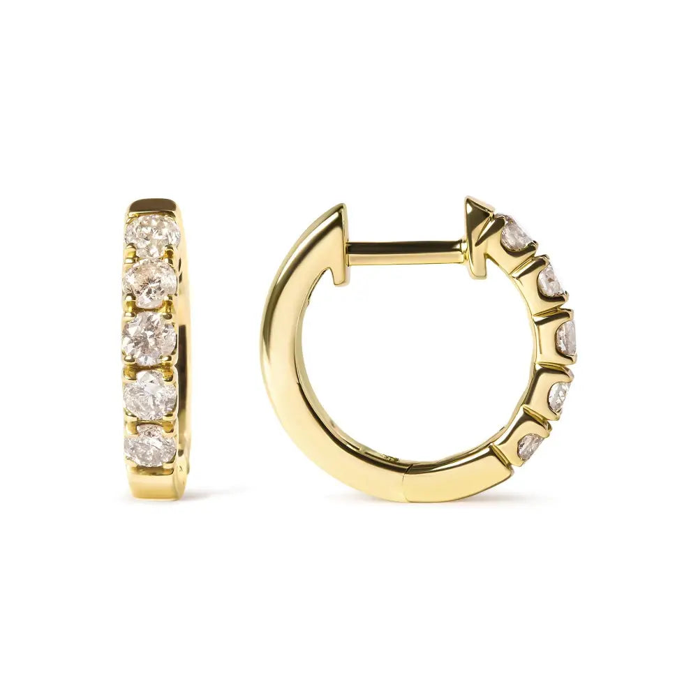 1/2 cttw round cut diamond hoop earrings in 10k yellow gold bijoux-nyc direct