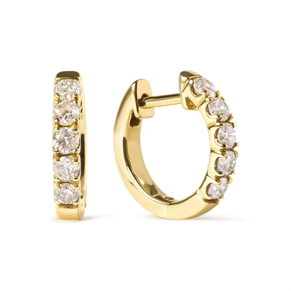 1/2 cttw round cut diamond hoop earrings in 10k yellow gold bijoux-nyc direct