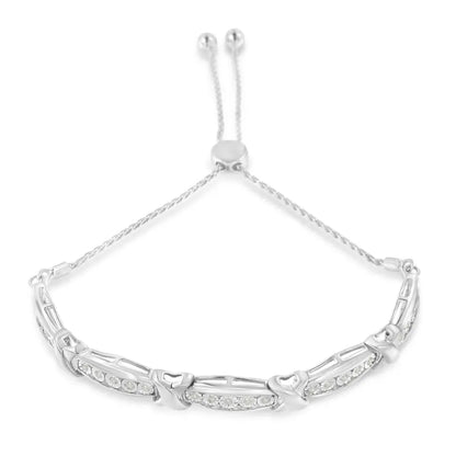 Round-Cut Diamond X & Tapered Bar Miracle-Set Bolo Bracelet (I-J Color, I3 Clarity) - .925 Sterling Silver - Bijoux-NYC Direct