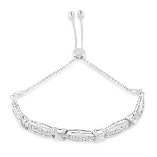 Round-Cut Diamond X & Tapered Bar Miracle-Set Bolo Bracelet (I-J Color, I3 Clarity) - .925 Sterling Silver - Bijoux-NYC Direct