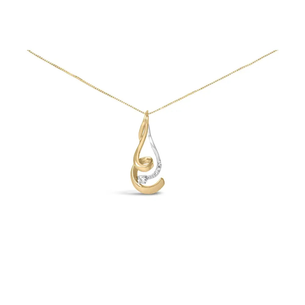 Round diamond swirl two-tone 10k gold pendant necklace 1/10 cttw bijoux-nyc direct