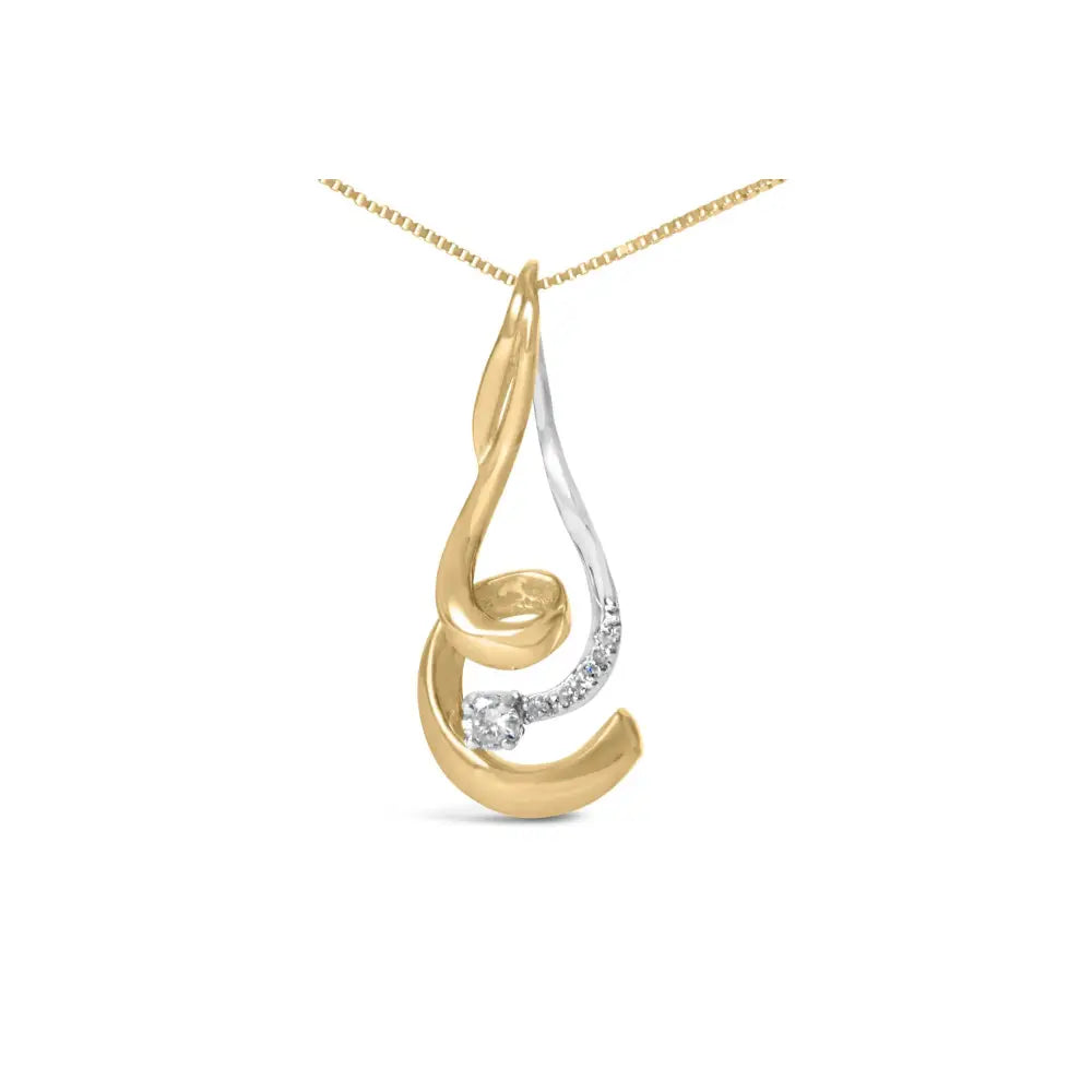 Round diamond swirl two-tone 10k gold pendant necklace 1/10 cttw bijoux-nyc direct