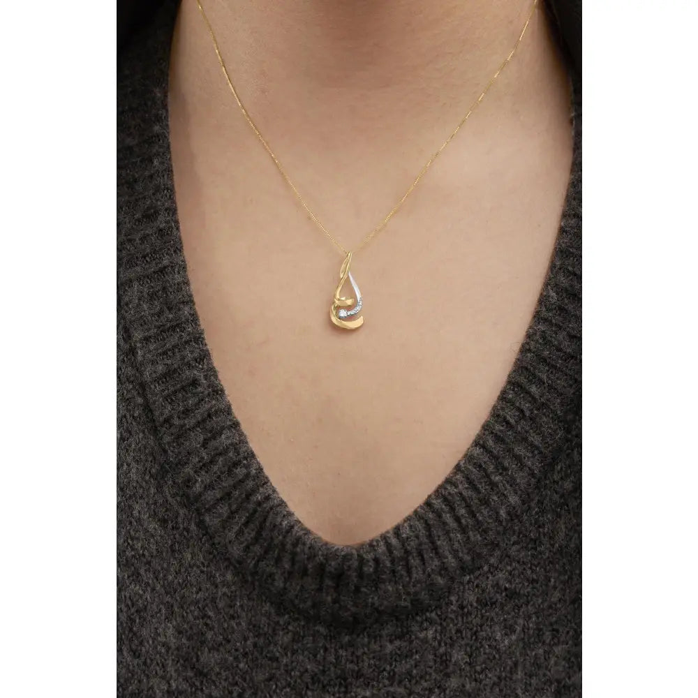 Round diamond swirl two-tone 10k gold pendant necklace 1/10 cttw bijoux-nyc direct