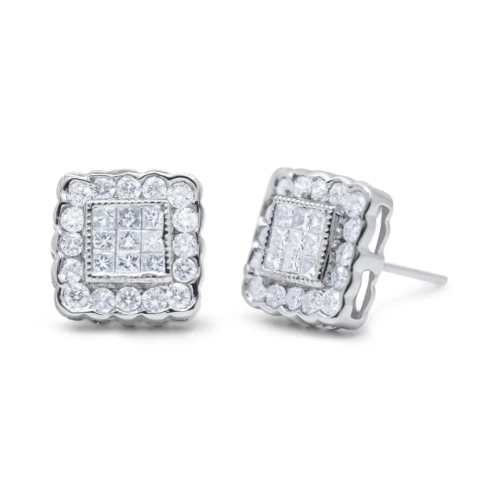 1 cttw princess cut square halo scallop stud earrings in 14k white gold bijoux-nyc direct