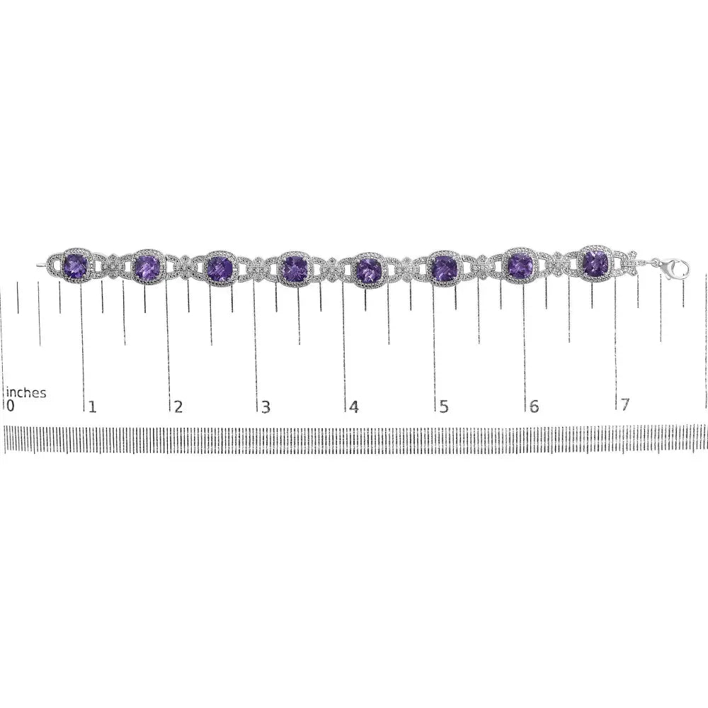 Silver cushion cut amethyst and diamond vintage halo link bracelet bijoux-nyc direct