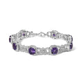 Silver cushion cut amethyst and diamond vintage halo link bracelet bijoux-nyc direct