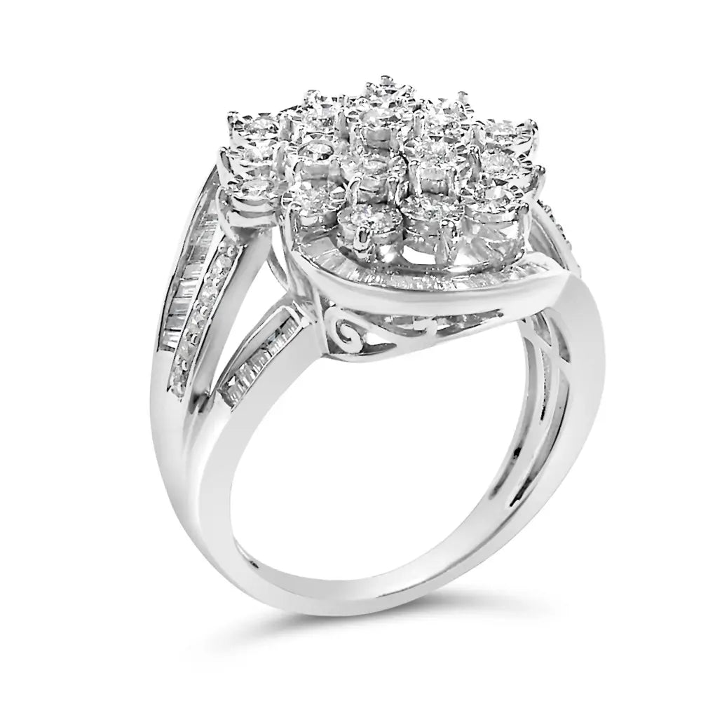 Sterling silver 1.0 cttw diamond swirl cluster cocktail ring bijoux-nyc direct