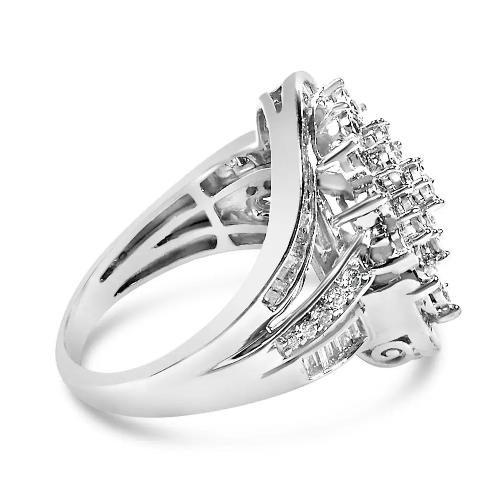 Sterling silver 1.0 cttw diamond swirl cluster cocktail ring bijoux-nyc direct