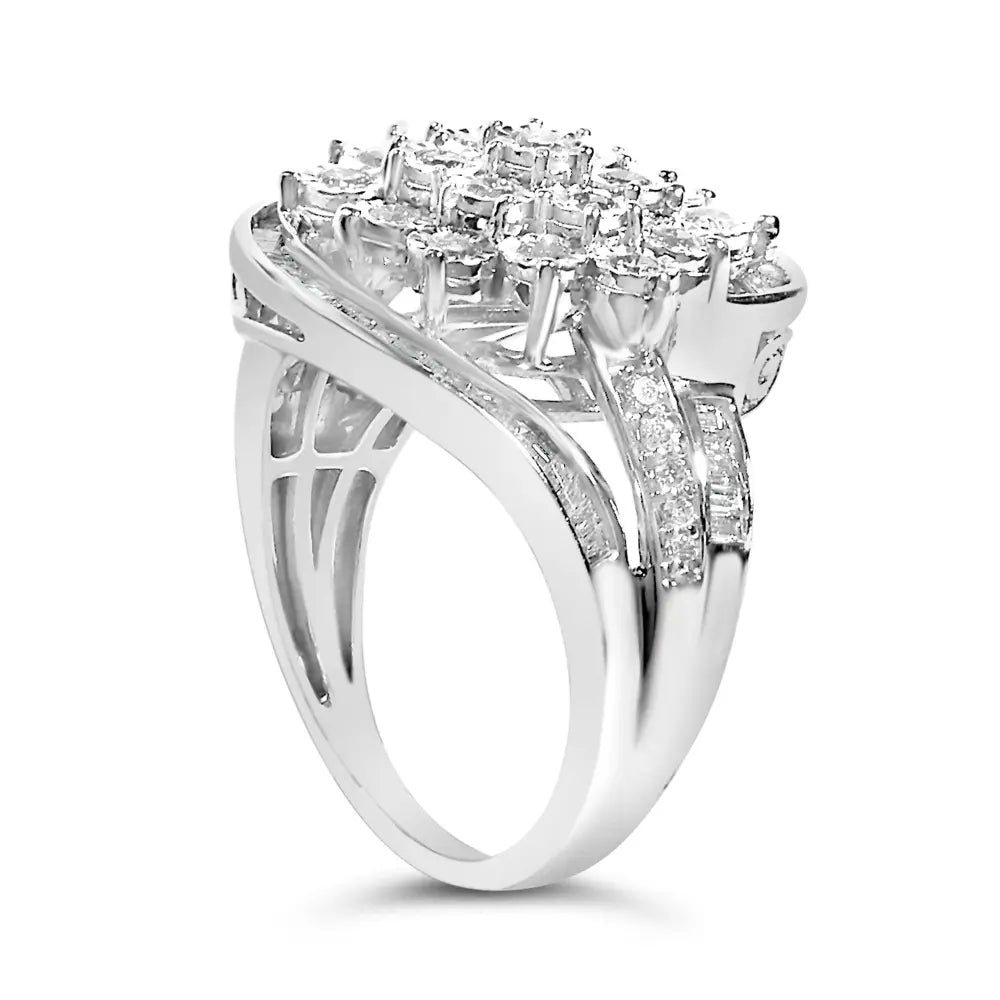Sterling silver 1.0 cttw diamond swirl cluster cocktail ring bijoux-nyc direct