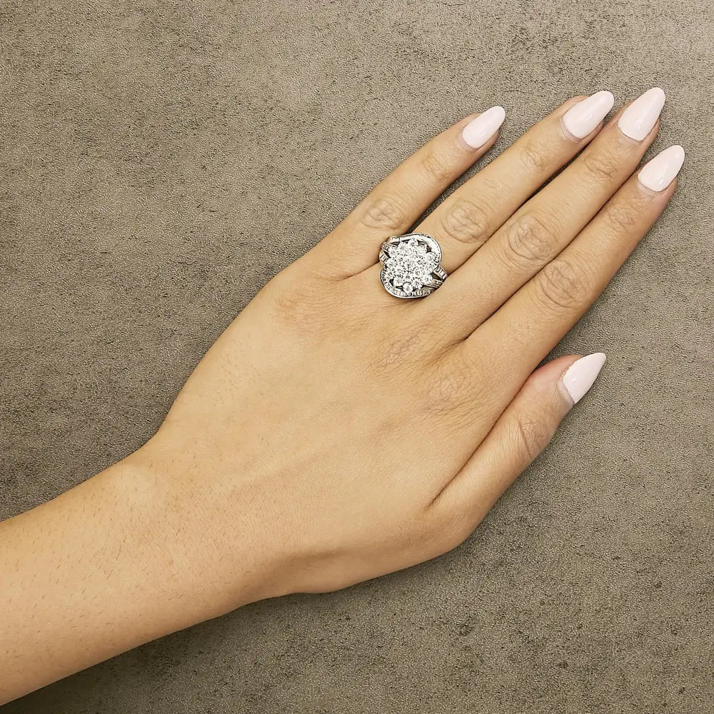 Sterling silver 1.0 cttw diamond swirl cluster cocktail ring bijoux-nyc direct