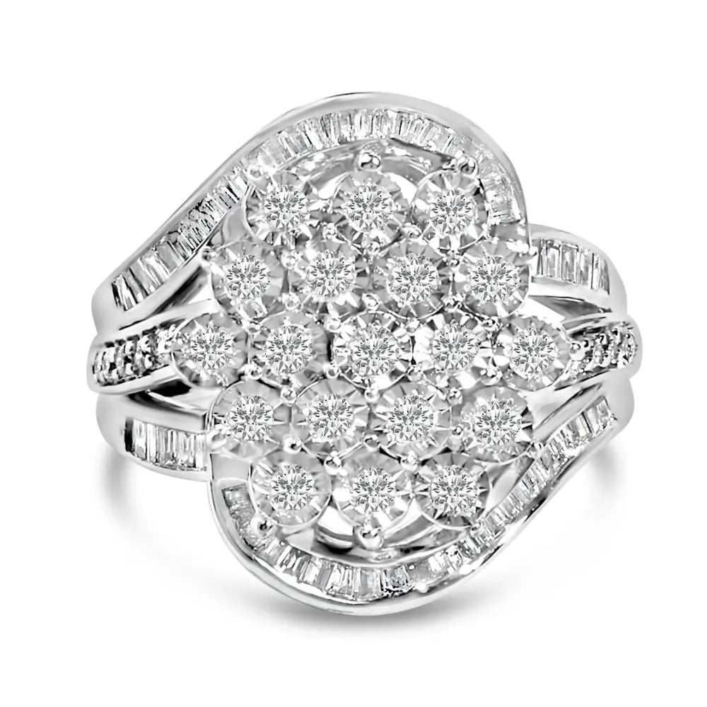 Sterling silver 1.0 cttw diamond swirl cluster cocktail ring bijoux-nyc direct