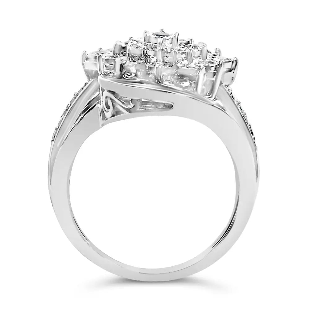 Sterling silver 1.0 cttw diamond swirl cluster cocktail ring bijoux-nyc direct